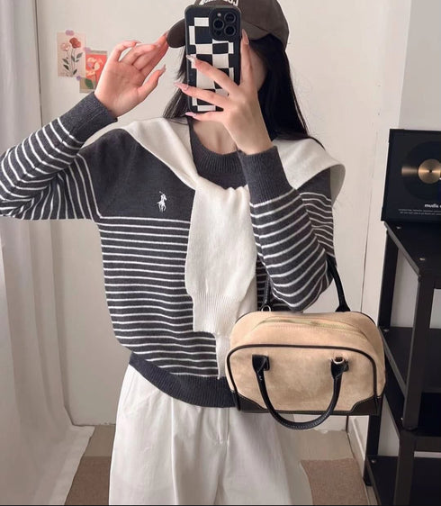 Stripes around Neck Pullover Sweater